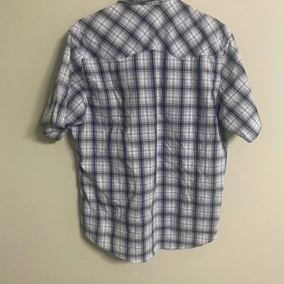 Wrangler Wrancher Pearl Snap Western Blue Check Short Sleeve Shirt Size Large - Picture 2 of 5